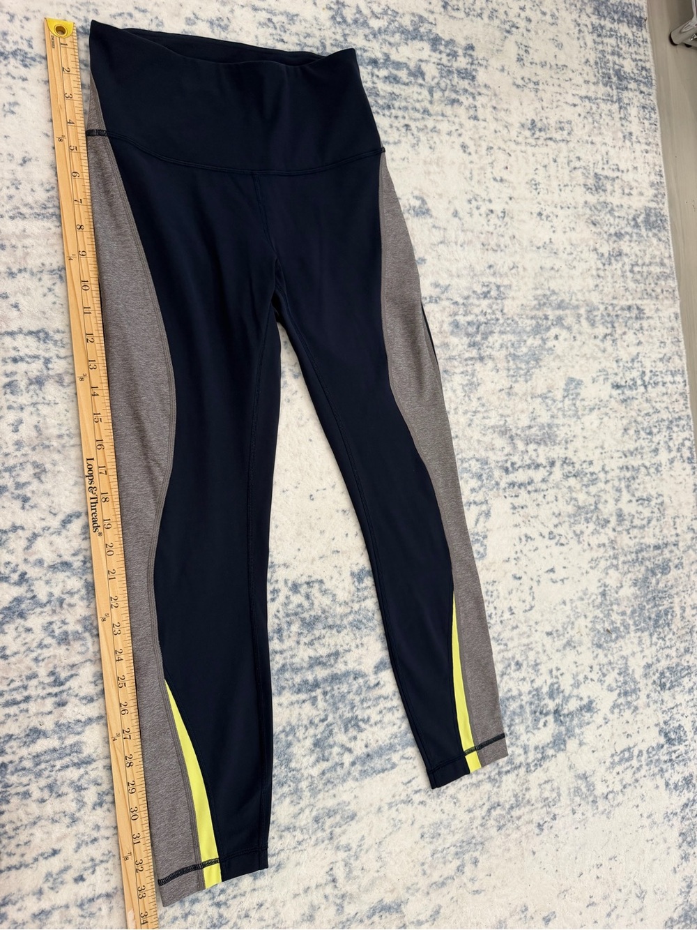 lululemon athletica Navy Leggings with Gray Side Panels and Yellow Trim